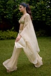 Buy_Nikasha_Cream Silk Sequins Round , Scoop Janeman Floral Print Cape Pant Set _Online_at_Aza_Fashions