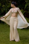 Buy_Nikasha_Cream Silk Sequins Round , Scoop Janeman Floral Print Cape Pant Set _at_Aza_Fashions