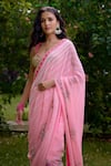 Buy_Nikasha_Pink Georgette Embroidery, Sequins, Beads Haseena Stripe Print Saree With Blouse _Online_at_Aza_Fashions