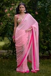 Buy_Nikasha_Pink Georgette Embroidery, Sequins, Beads Haseena Stripe Print Saree With Blouse _at_Aza_Fashions