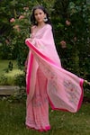 Nikasha_Pink Georgette Embroidery, Sequins, Beads Haseena Stripe Print Saree With Blouse _at_Aza_Fashions