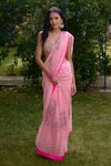 Shop_Nikasha_Pink Georgette Embroidery, Sequins, Beads Haseena Stripe Print Saree With Blouse _at_Aza_Fashions