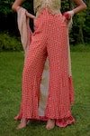 Nikasha_Coral Silk Beads Halter , Open Janeman Embellished Jumpsuit With Cape _Online_at_Aza_Fashions