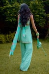 Shop_Nikasha_Blue Silk Embroidery Sweetheart Neck Janeman Floral Print Kurta Set _at_Aza_Fashions