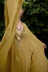 Nikasha_Olive Green Silk Beads V-neck Mehbooba Printed Kaftan Skirt Set _Online_at_Aza_Fashions