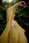 Shop_Nikasha_Olive Green Silk Beads V-neck Mehbooba Printed Kaftan Skirt Set _at_Aza_Fashions