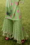 Shop_Nikasha_Lime Georgette Embroidery Round Neck Dilkush Floral Print Kurta Sharara Set _Online_at_Aza_Fashions