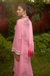 Nikasha_Pink Georgette Embroidery, Fringe Round Neck Dilkush Floral Kurta Sharara Set _Online_at_Aza_Fashions