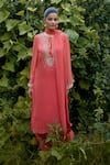 Buy_Nikasha_Coral Georgette Sequins, Embroidery, Tassels Dilruba Flower Print Kurta Set _at_Aza_Fashions
