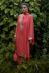 Shop_Nikasha_Coral Georgette Sequins, Embroidery, Tassels Dilruba Flower Print Kurta Set _Online_at_Aza_Fashions