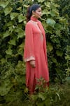 Nikasha_Coral Georgette Sequins, Embroidery, Tassels Dilruba Flower Print Kurta Set _at_Aza_Fashions