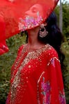Buy_Nikasha_Red Georgette Sequins, Embroidery Round Neck Dilruba Kaftan Set _Online_at_Aza_Fashions