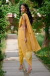 Shop_Nikasha_Yellow Silk Beads V-neck Haseena Printed Pre-draped Dhoti Saree With Blouse _at_Aza_Fashions