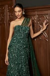 Istya_Emerald Green Net Sequins, Embroidery, Beads Fishcut Lehenga With Corset Blouse _Online_at_Aza_Fashions