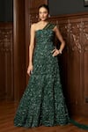 Buy_Istya_Emerald Green Net Sequins, Embroidery, Beads Fishcut Lehenga With Corset Blouse _at_Aza_Fashions
