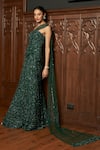 Buy_Istya_Emerald Green Net Sequins, Embroidery, Beads Fishcut Lehenga With Corset Blouse _Online_at_Aza_Fashions