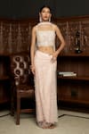 Buy_Istya_Pink Net Sequins, Beads, Embroidery Square Neck Blouse Draped Skirt Set _at_Aza_Fashions