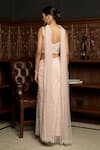 Shop_Istya_Pink Net Sequins, Beads, Embroidery Square Neck Blouse Draped Skirt Set _at_Aza_Fashions
