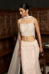 Shop_Istya_Pink Net Sequins, Beads, Embroidery Square Neck Blouse Draped Skirt Set _Online_at_Aza_Fashions