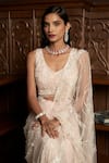 Istya_Pink Net Sequins, Embroidery, Beads V-neck Saree With Blouse _Online_at_Aza_Fashions