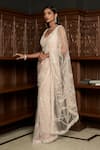 Buy_Istya_Pink Net Sequins, Embroidery, Beads V-neck Saree With Blouse _Online_at_Aza_Fashions