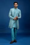 Buy_Arihant Rai Sinha_Cobalt Silk, Polyester Embroidery, Sequins Sherwani Set _at_Aza_Fashions