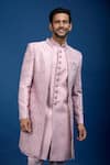 Arihant Rai Sinha_Pink Silk Embroidery, Sequins Sherwani Set _Online_at_Aza_Fashions
