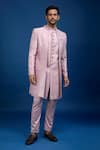 Arihant Rai Sinha_Pink Silk Embroidery, Sequins Sherwani Set _at_Aza_Fashions