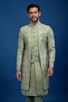 Buy_Arihant Rai Sinha_Green Silk Embroidery, Zari Sherwani With Pant _Online_at_Aza_Fashions