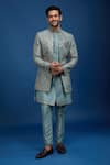 Buy_Arihant Rai Sinha_Blue Silk Embroidery, Zari Butti Sherwani Set _Online_at_Aza_Fashions