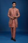 Shop Arihant Rai Sinha Rust Silk Embroidery, Zari, Sequins Butti Sherwani Set Online at Aza Fashions Shop_Arihant Rai Sinha_Rust Silk Embroidery, Zari, Sequins Butti Sherwani Set _Online_at_Aza_Fashions