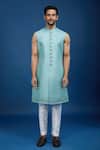 Buy_Arihant Rai Sinha_Blue Silk, Dupion Embroidery Jaal Sherwani Set _Online_at_Aza_Fashions