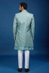 Shop_Arihant Rai Sinha_Blue Silk, Dupion Embroidery Jaal Sherwani Set _at_Aza_Fashions