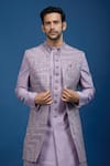 Arihant Rai Sinha_Purple Silk, Dupion Embroidery Jaal Sherwani Set _Online_at_Aza_Fashions