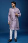 Shop_Arihant Rai Sinha_Purple Silk, Dupion Embroidery Jaal Sherwani Set _Online_at_Aza_Fashions
