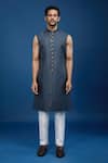 Arihant Rai Sinha_Gray Silk, Dupion Embroidery Jaal Sherwani Set _Online_at_Aza_Fashions