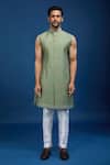 Arihant Rai Sinha_Green Silk, Dupion Embroidery Sherwani Set _Online_at_Aza_Fashions