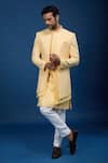 Shop_Arihant Rai Sinha_Yellow Silk, Dupion Embroidery Sherwani Set _Online_at_Aza_Fashions