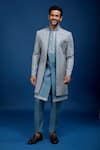 Buy_Arihant Rai Sinha_Gray Silk, Dupion Embroidery Jaal Sherwani Set _Online_at_Aza_Fashions