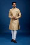 Buy_Arihant Rai Sinha_Gold Silk, Dupion Embroidery Floral Pattern Sherwani With Pant _at_Aza_Fashions