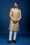 Shop_Arihant Rai Sinha_Gold Silk, Dupion Embroidery Floral Pattern Sherwani With Pant _Online_at_Aza_Fashions