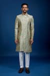 Arihant Rai Sinha_Green Silk, Dupion Embroidery Floral Pattern Sherwani With Pant _Online_at_Aza_Fashions