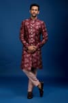 Buy_Arihant Rai Sinha_Red Silk, Dupion Embroidery Floral Pattern Sherwani With Pant _at_Aza_Fashions