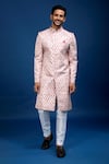Arihant Rai Sinha_Pink Silk, Dupion Floral Butti Pattern Sherwani With Pant _Online_at_Aza_Fashions