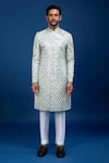 Arihant Rai Sinha_Off White Silk, Dupion Embroidery Floral Butti Pattern Sherwani With Pant _Online_at_Aza_Fashions