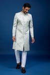 Shop_Arihant Rai Sinha_Off White Silk, Dupion Embroidery Floral Butti Pattern Sherwani With Pant _Online_at_Aza_Fashions