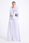 Shop_Gauri & Nainika_White Poplin, Cotton Embroidery, Cold Shoulder Ruffle Top With Wide Legged Pant _Online_at_Aza_Fashions