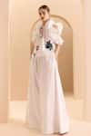 Buy_Gauri & Nainika_White Poplin, Cotton Embroidery, Cold Shoulder Ruffle Top With Wide Legged Pant _at_Aza_Fashions