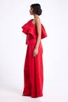 Buy_Gauri & Nainika_Red Cotton Ruffles One Shoulder Horse Hair Top With Wide Leg Pant _Online_at_Aza_Fashions