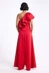 Shop_Gauri & Nainika_Red Cotton Ruffles One Shoulder Horse Hair Top With Wide Leg Pant _at_Aza_Fashions